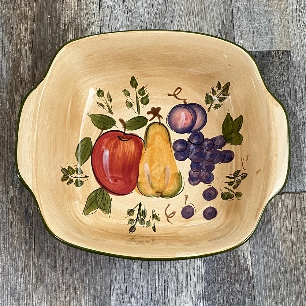 Vtg Home Trends Elegant Cream Fruit Motif Square Bowl